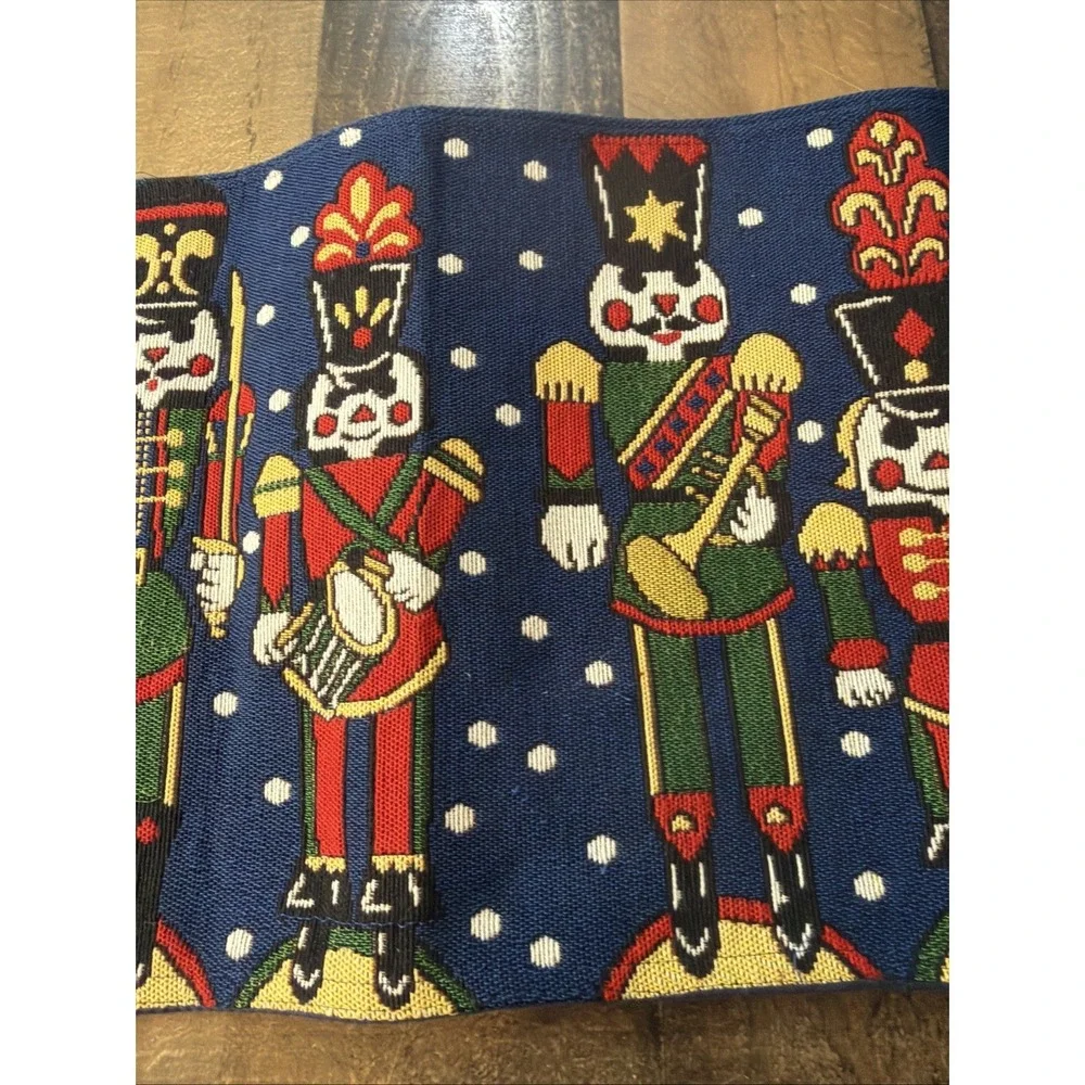Vintage Nutcracker Tapestry Christmas Table Runner Navy Blue Toy Soldier 12x54